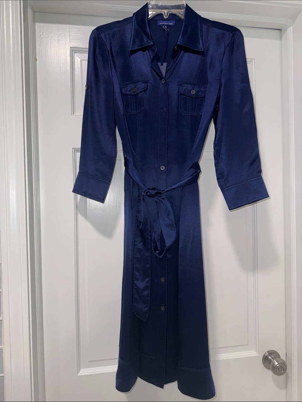 Martin + Osa Navy Shirt Midi Dress with Tie Belt